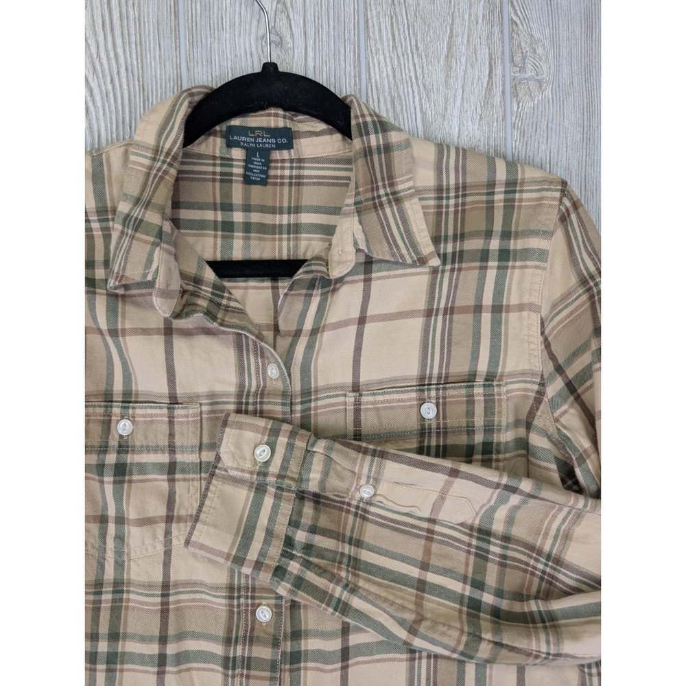 Lauren Ralph Lauren Plaid Button Down Flannel Shirt Women Large Brown Western